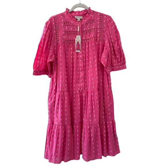 Charlie Paige Pink Cotton Tiered Midi Dress L/G New With Tags - Picture 2 of 11